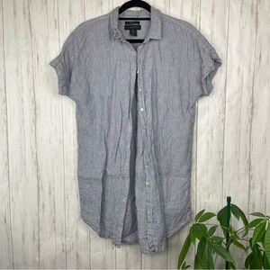Tahari 100% linen button down striped blouse small